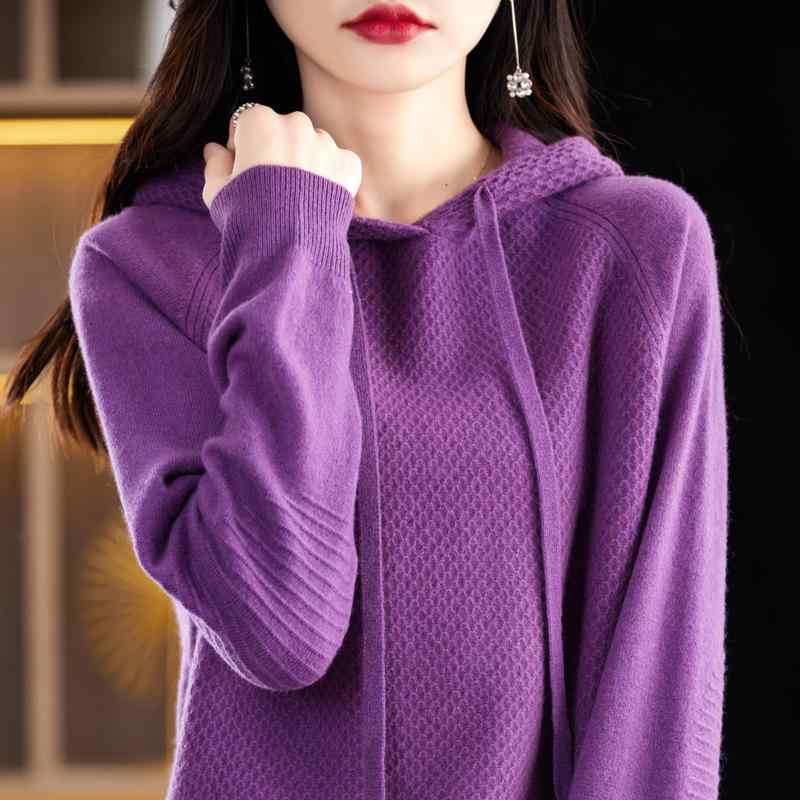 ニット フード付き トレーナー レディース 韓国風 ゆったり ショート丈 プルオーバー トップス 長袖 無地 厚手 春秋 カジュアル 米色 キャメル ホワイト ピンク系 オレンジ グリーン 紫 青 グレー 赤 ブラウン ブラック S M L XL XXL