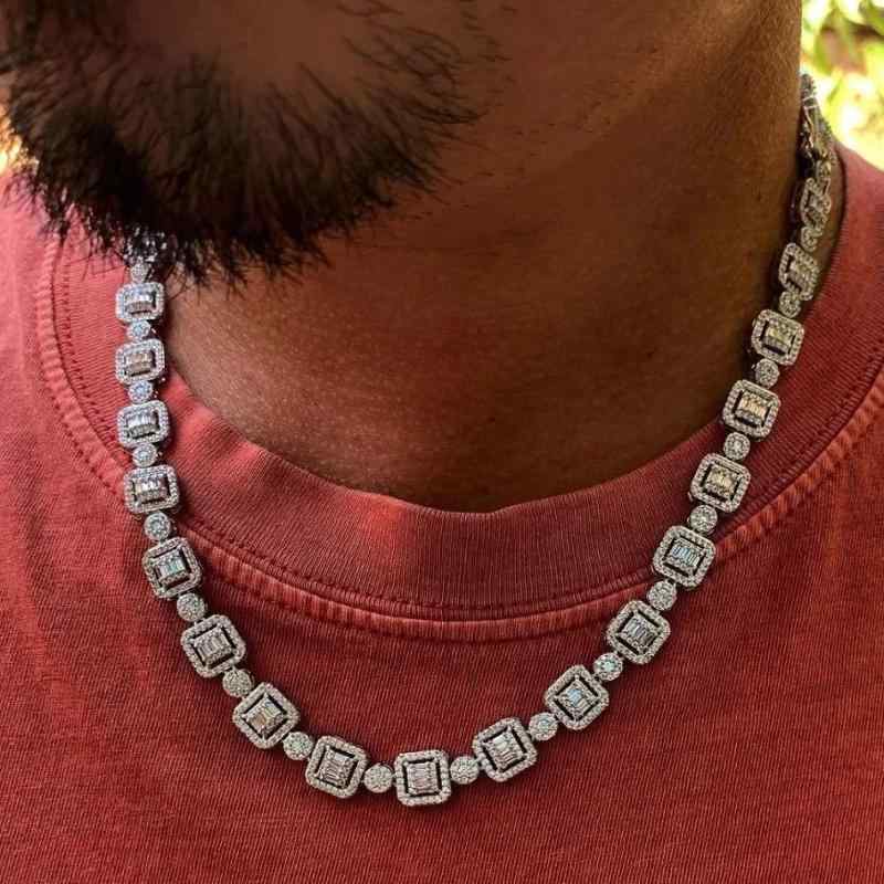 ネックレス 男女兼用 15mm ひし形 ジルコニア シルバー トレンド ヒップホップ スタイル