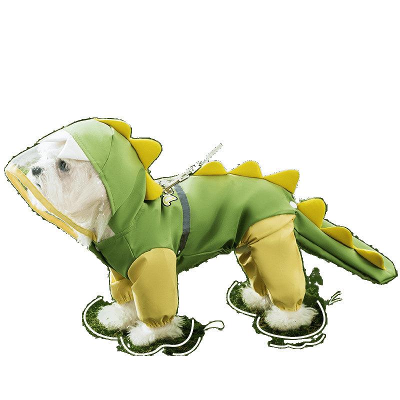 ドッグウェア 犬用レインコート 小型犬 四脚 カバーオール 恐竜 アニマル柄 フルカバー 撥水 カッパ