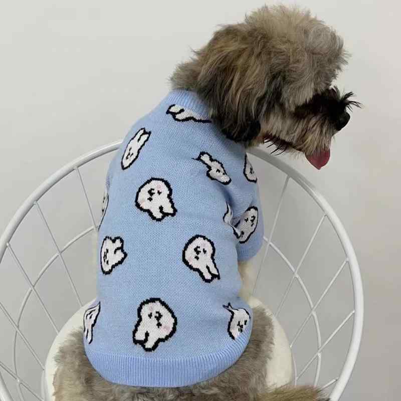 ペット服 かわいい ウサギ 犬 猫 ニット セーター 秋冬 テディ コーギー ビション パピヨン ポメラニアン 小型犬 向け 天ブルー