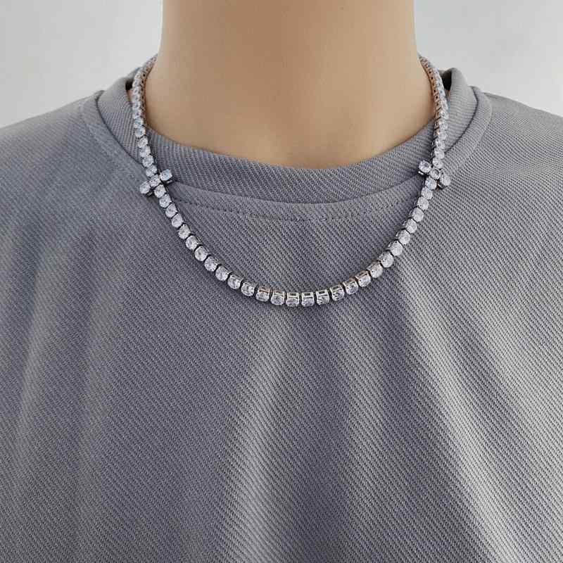 ネックレス メンズ レディース 男女兼用 チョーカー チタン鋼 十字架 ジルコニア 5.0mm ラッキーアイテム 普段使い パーティー プレゼント