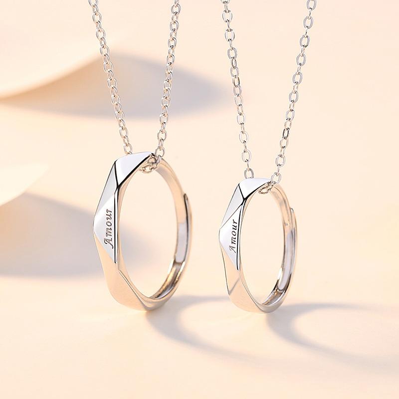 ネックレス ペア シルバー925製 菱形 リング モチーフ カップル ファッション 十字 チェーン 電気メッキ 加工 ペンダント