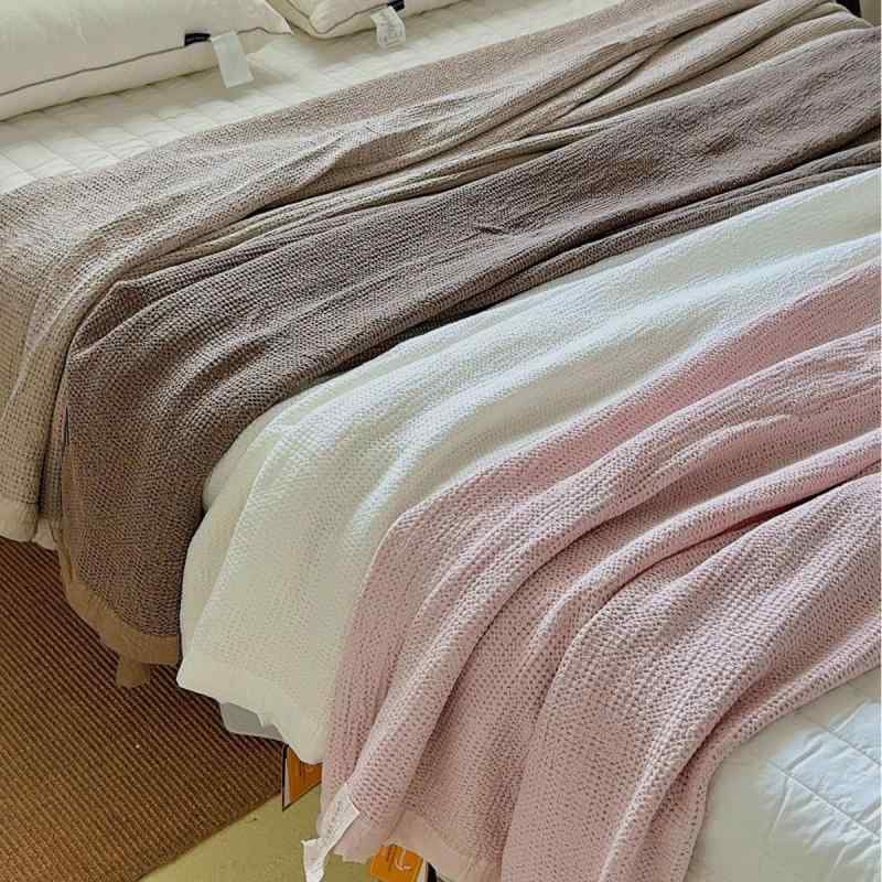 ブランケット 全綿 ワッフル INS風 砂洗い 多機能 ソファ カバー エアコン 接触冷感 ピンク系 ホワイト グレー チョコレート 200cm×230cm