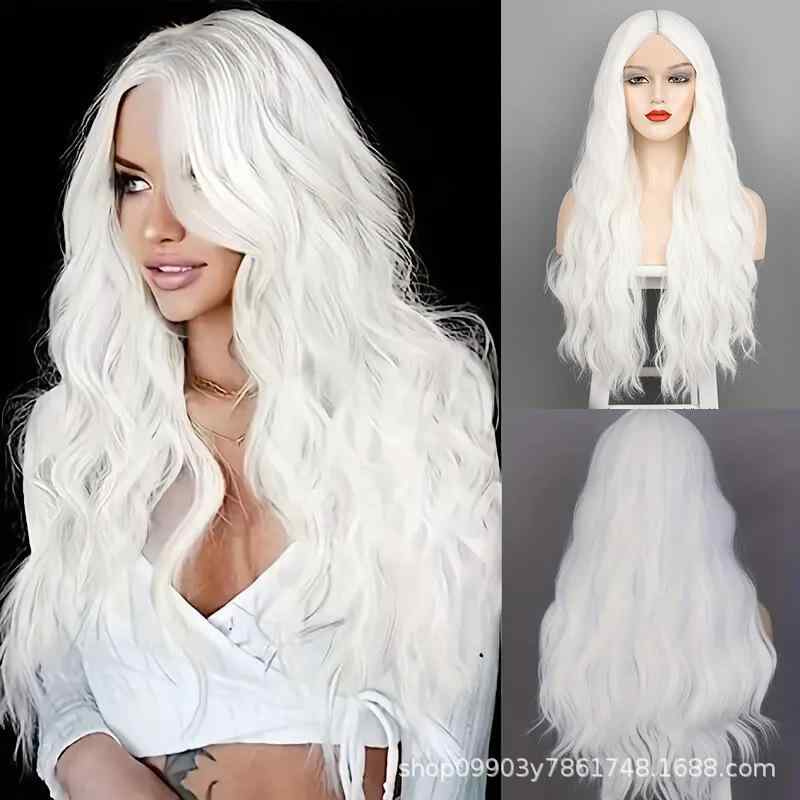 ウィッグ レディース 白色 大波 ウェーブ ロング カール ヘア 高温シルク フルウィッグ 女性用 おしゃれ 巻き髪 コスプレ ファッション 普段使い イベント パーティー