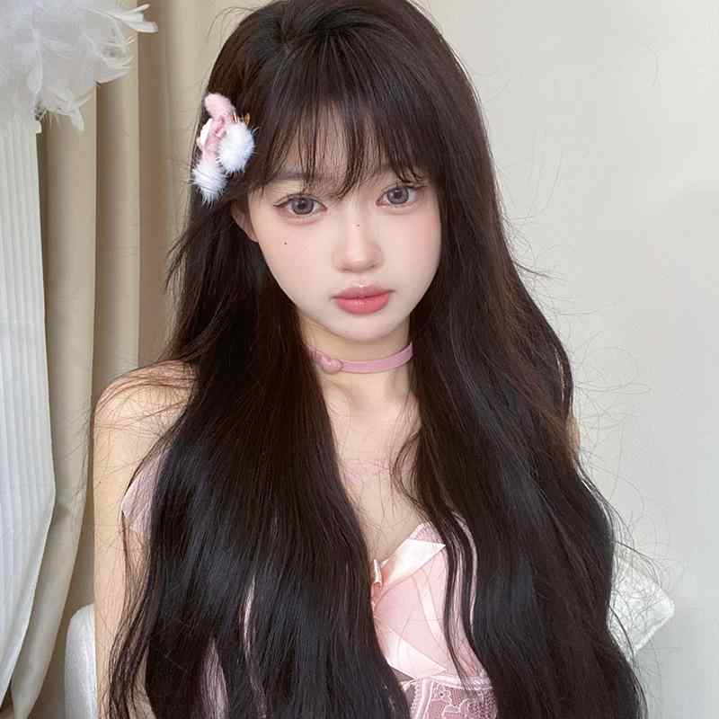 ウィッグ レディース ロング カール フルウィッグ 黒髪 茶髪 かわいい 小顔 ぱっつん 前髪 通気性 ファッション おしゃれ 女性 自然