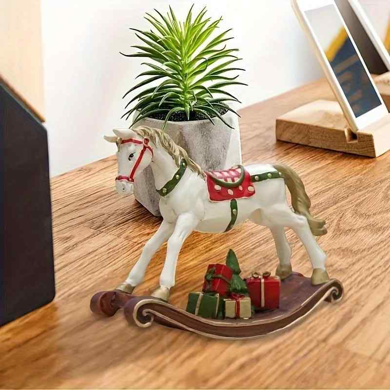 クリスマスツリー オーナメント 置物 赤色 レジン製 ビンテージ風 彩色 木馬 かわいい インテリア アニマルモチーフ