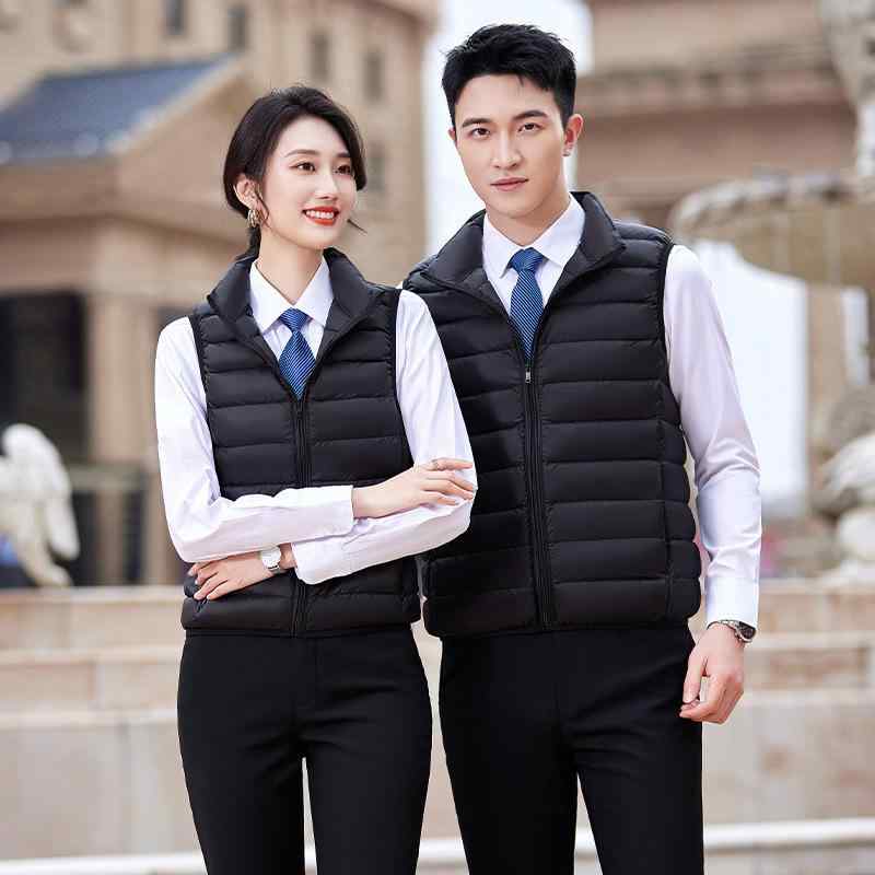 ダウンベスト 男女兼用 秋冬 ホテル 販売員 作業服 防寒着 軽量 暖かい インナーベスト 前開き ジップアップ 黒|Tanzan