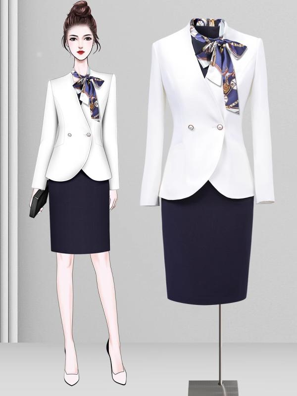 スーツ レディース 春秋 セットアップ テーラードジャケット ワンピース OL オフィス フォーマル エステ 受付 制服 ポリエステル 長袖 無地 白 紺｜Tanzan