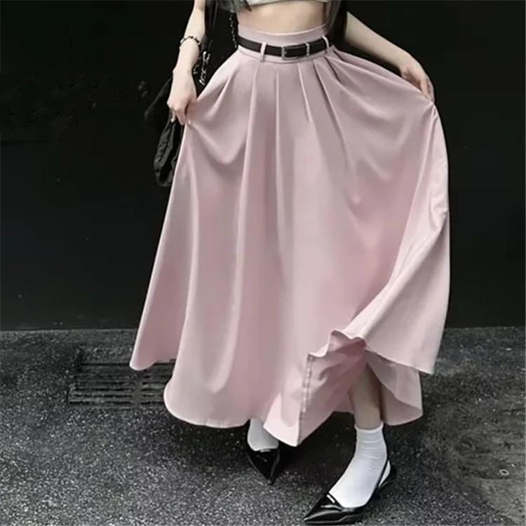 スカート レディース 春夏 ロングスカート ハイスエスト Aライン フレアスカート コットン 普段使い 通勤 オフィス 接触冷感 切り替え 伸縮性 裏地付き ブラック ピンク系 ホワイト グレー
