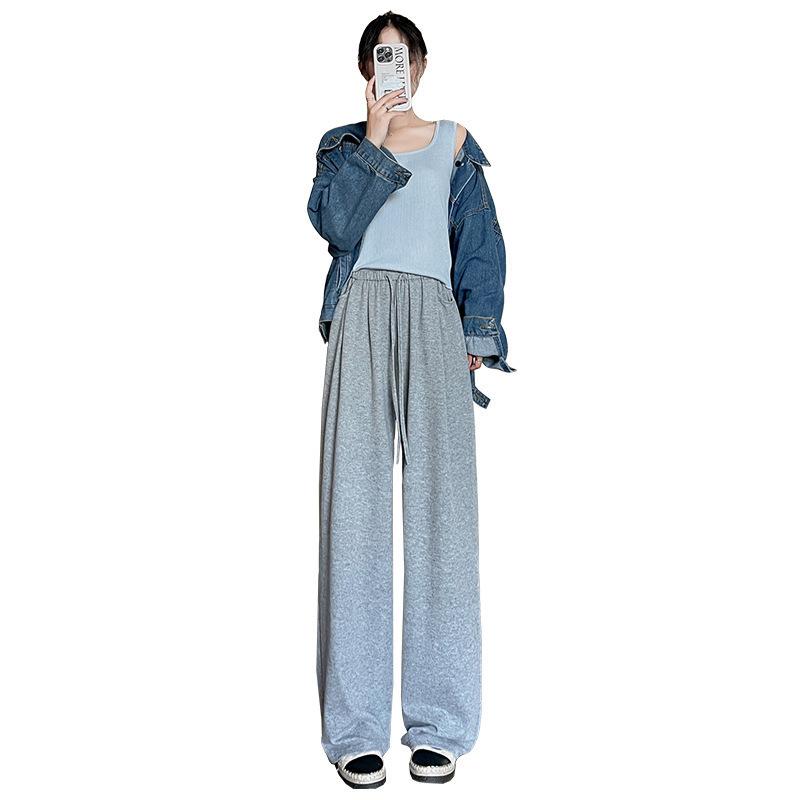 パンツ レディース 秋冬 ワイドパンツ ゆったり ハイウエスト ストレート ズボン ボトムス 普段使い リラックス 人棉 快適 伸縮性 ブラック グレー系