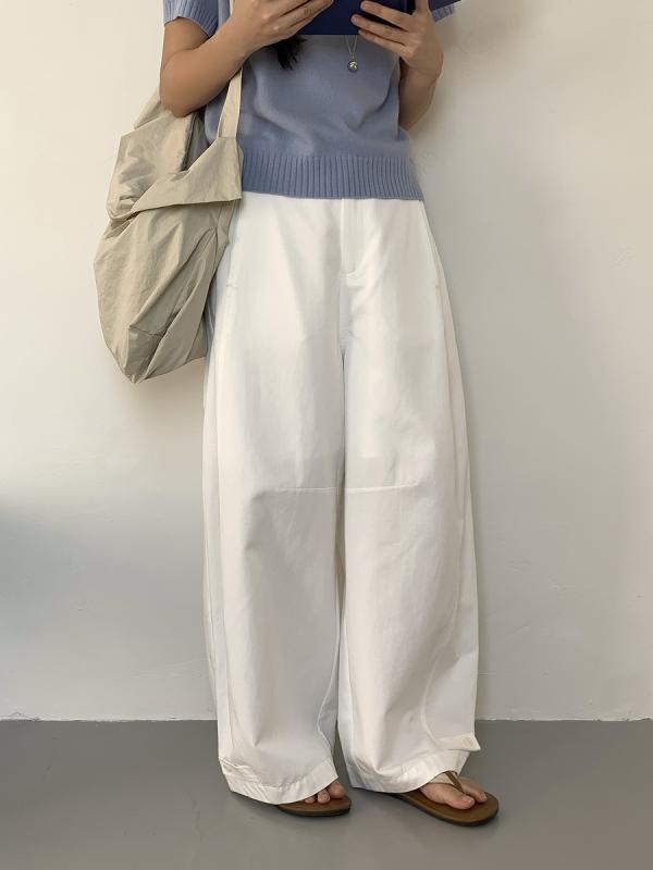 パンツ レディース ワイドパンツ 春夏 テンセル 綿 混紡 ストレートパンツ ゆったり ハイウエスト 薄手 カジュアル 韓国風 ホワイト グレー ネイビー ベージュ S M L