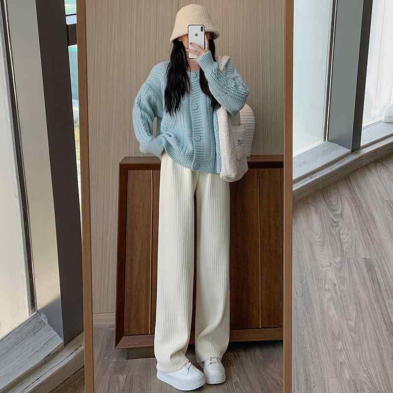 パンツ レディース 秋冬 高腰 ワイドレッグパンツ シェニール 伸縮性 暖か 厚手 ゆったり ストレート スラックス 美脚 脚長効果 ブラック 黒 アイボリー