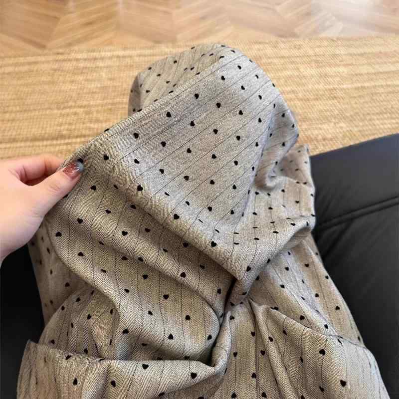 パンツ レディース カーキ色 ドット柄 ストライプ ワイドレッグパンツ 高見え 高身長 カジュアル リラックス ゆったり 高腰 ズボン ボトムス S M L XL