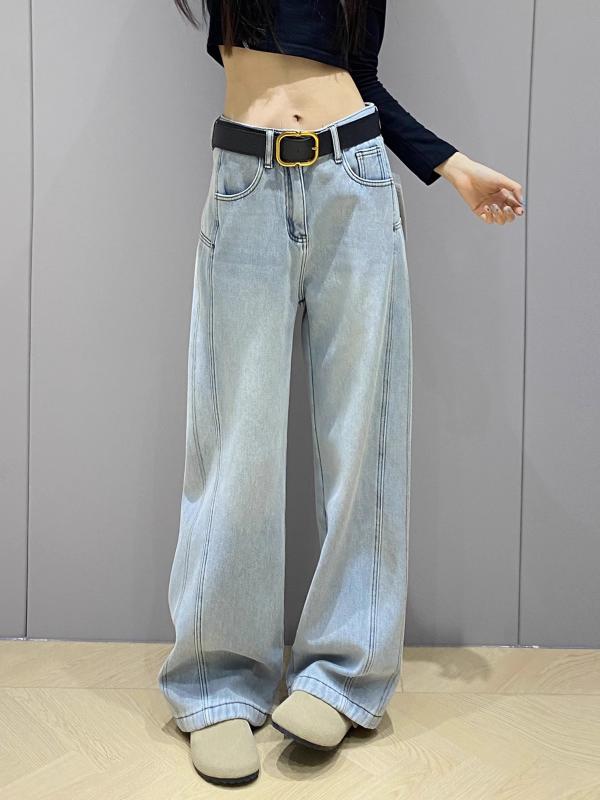 デニム レディース ストレッチ ワイドパンツ ハイウエスト 着痩せ ストレート ジーパン ズボン ボトムス カジュアル かわいい 韓国風 普段使い デイリーユース