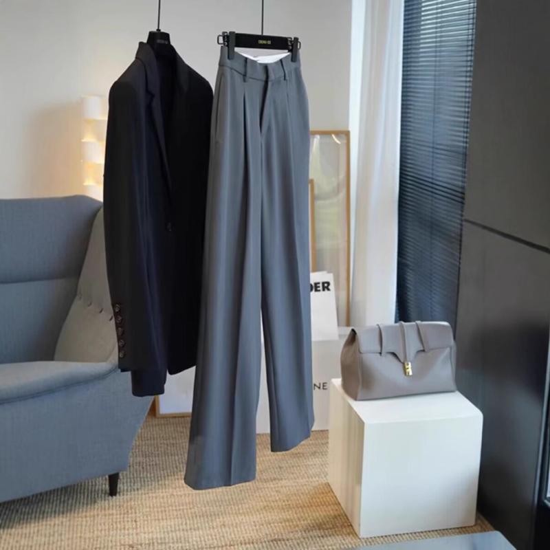 パンツ レディース 高見え ワイドレッグパンツ 春 秋 高腰 ストレートパンツ カジュアルパンツ ゆったり 普段使い 通勤 韓国ファッション ブラック グレー 綿 ポリエステル