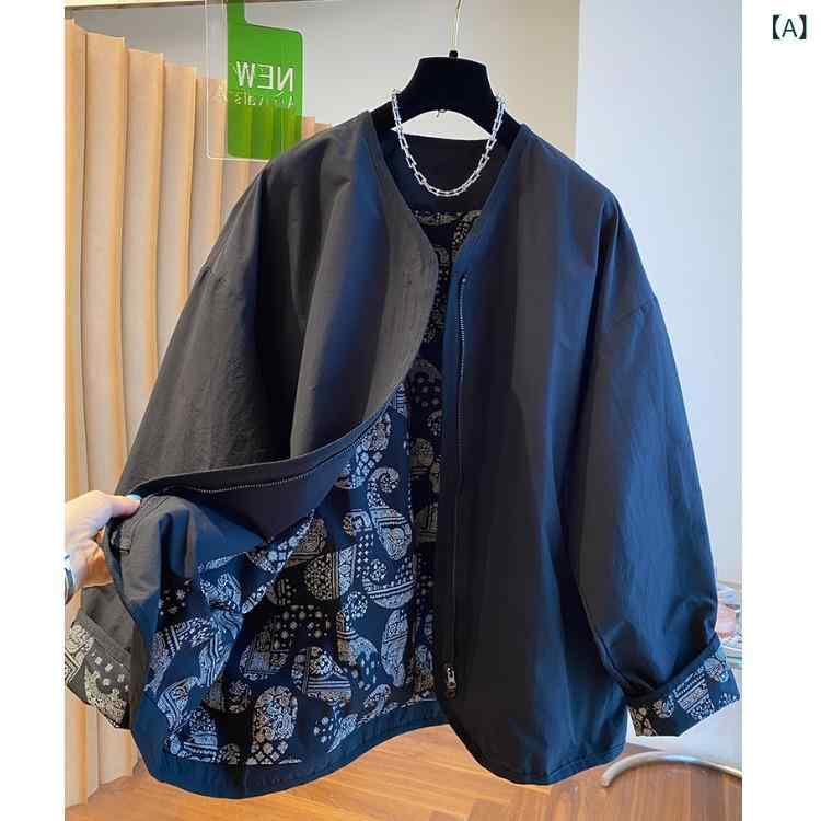 厚地の外套 レディース 歳月 遊撃手丈 レトロ 腰果花柄裏地 ジップアップ 上衣 アウター 心地よい 普段使い走り ゆったり 黒いこと系
