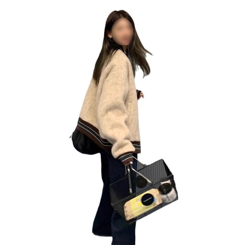 上衣/アウター レディース 大層らしい大きさ レトロ 毛・希 ベイスボール服風 上衣 ゆったり 朦々たる 長袖 秋冬 普段使い