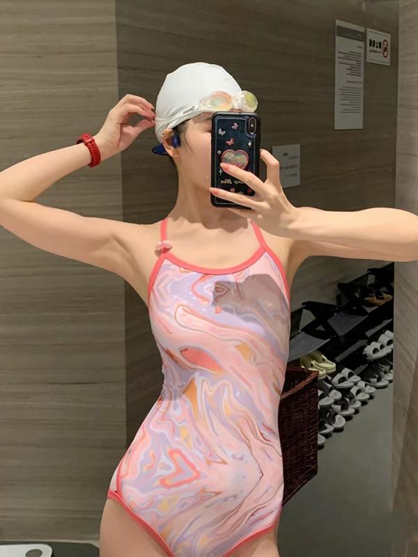 水着 レディース レトロ風 ワンピース スクール 女性用 細見え バックシャン 高弾性 競泳用 練習用 スイムウェア