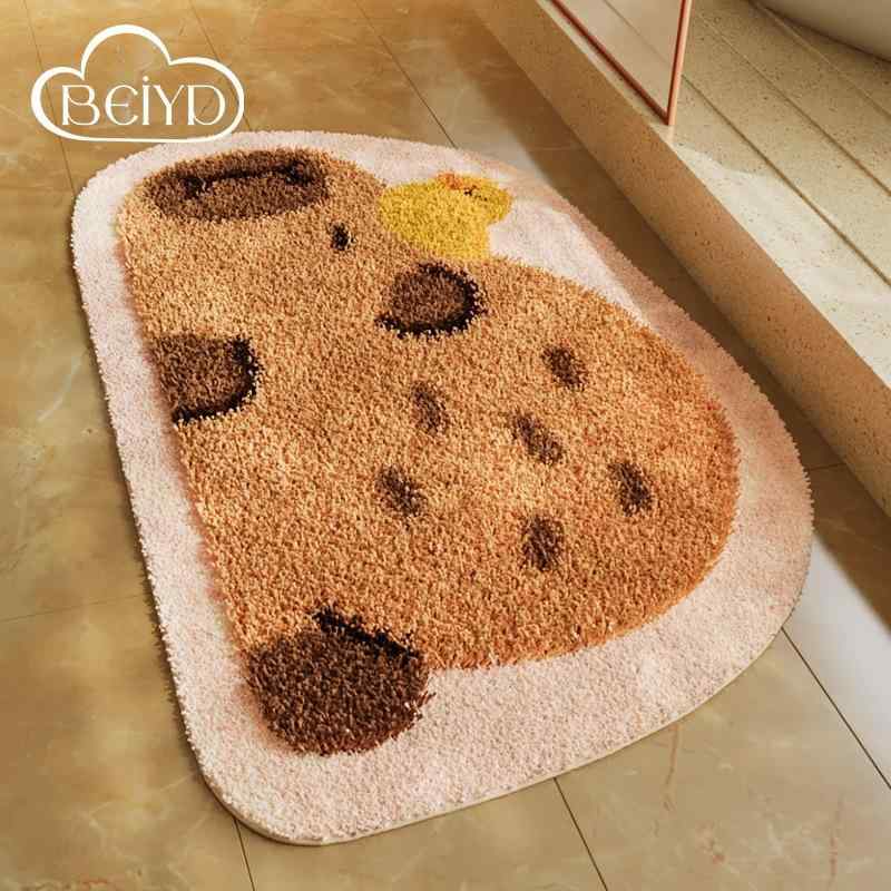 玄関マット バスマット カピバラ柄 カーペット 絨毯 じゅうたん 滑り止め 吸水 かわいい リビング ベッドルーム 40×60cm 50×80cm