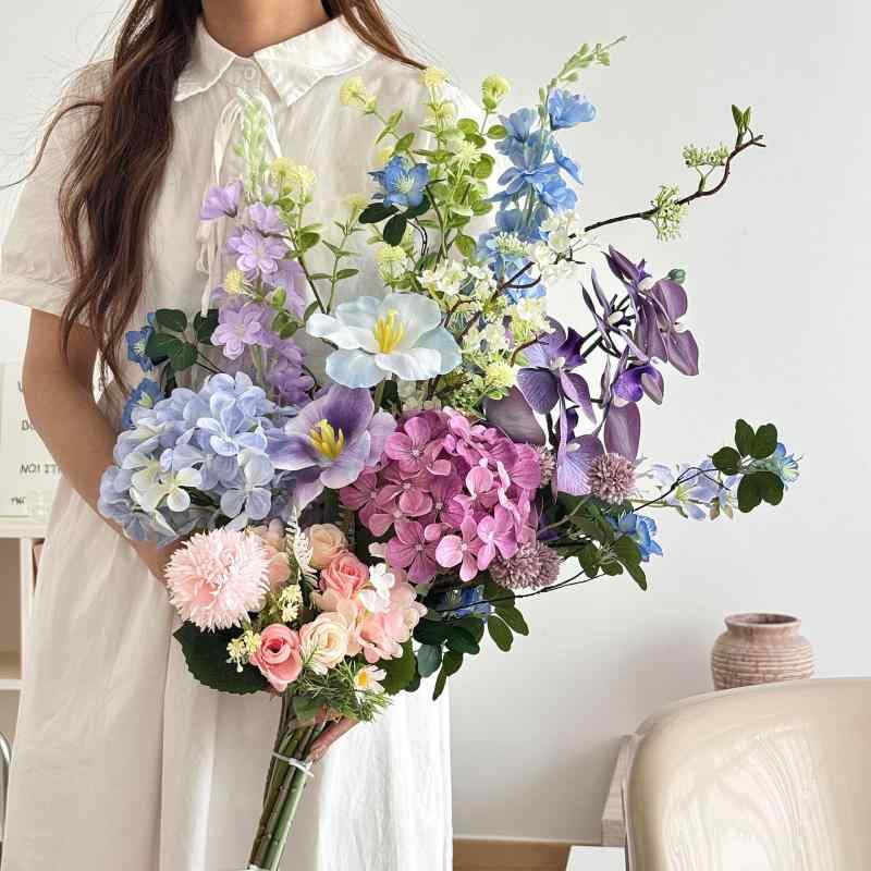 造花 アジサイ ローズ ブーケ リビングルーム インテリア 飾り 卒業式 写真撮影 小道具 ピンク パープル 春