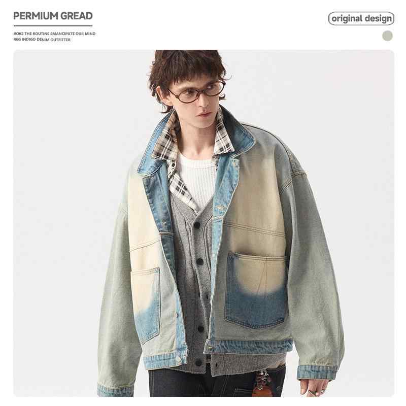 上衣 成人男性用 ジーンズ ウォッシュ製作 レトロ 表どおり表現スタイル 翻 Collar 烏兎 知らん顔 ゆったり