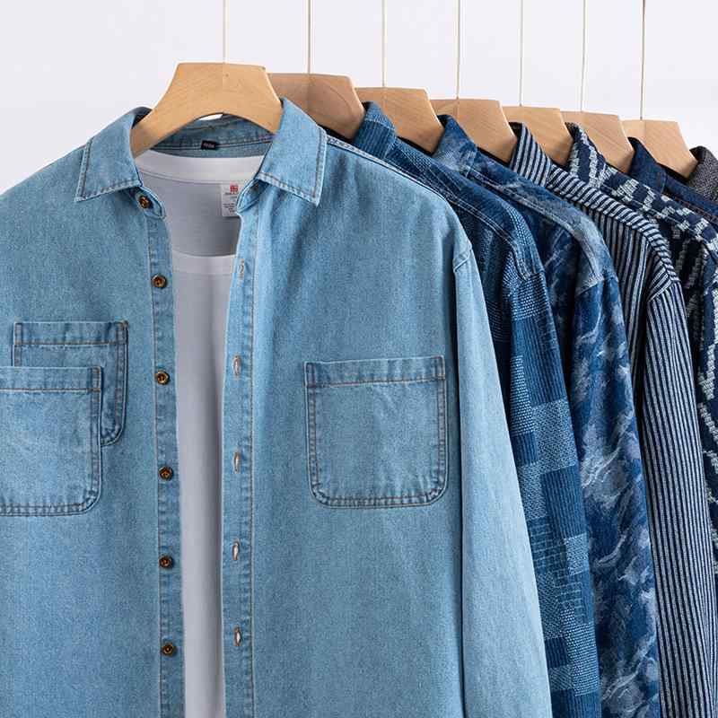 デニムジャケット メンズ 男性用 Gジャン ウォッシュ加工 提花柄 襟付き シャツスタイル ブルージャケット アウター 耐摩耗 防風性 ストリート カジュアル ゆったり M L XL 2XL 3XL 4XL