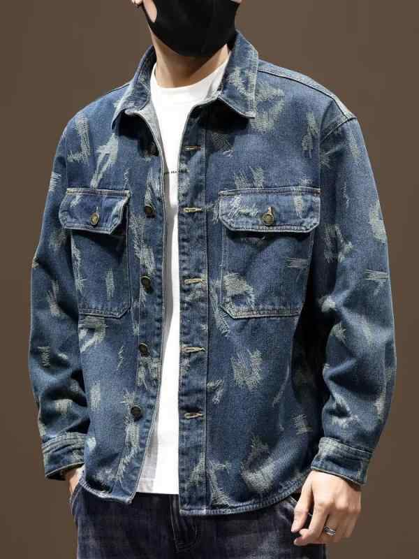 ジャケット 男性用 デニム シャツ レトロ ジャカード 春秋 大きいサイズ ゆったり カジュアル Gジャン