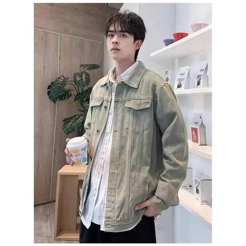 ジャケット 男性用 デニム Gジャン 韓国風 カジュアル ストリート 普段使い 黄泥色 耐摩耗性