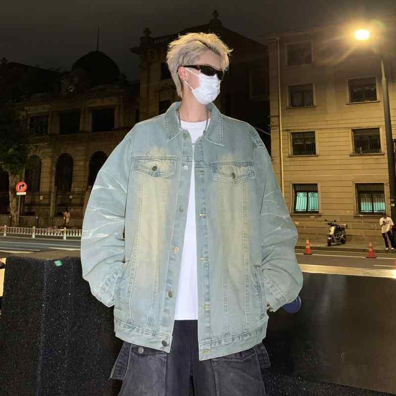 ジャケット 男性用 デニム 春秋 美品 ストリート ファッション 襟付き ブラック ブルー M L XL 2XL 3XL