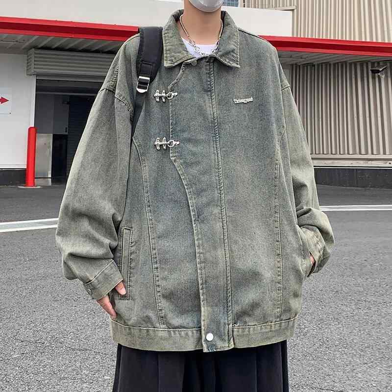 ジャケット 男性用 デニムジャケット ウォッシュ加工 レトロ カジュアル ゆったり 羽織り 長袖 春秋 薄手 グレー ブルー