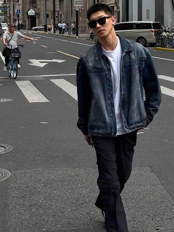 ジャケット 男性用 デニム ウォッシュ加工 レトロ ビンテージ Gジャン ゆるダボ 翻襟 コットン 春秋 カジュアル アウトドア ブルー S M L XL 2L 3L