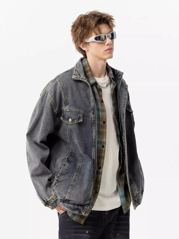 デニムジャケット メンズ Gジャン ブルゾン 立襟 ウォッシュ加工 ダメージ加工 ゆったり 大きめサイズ アメカジ カジュアル