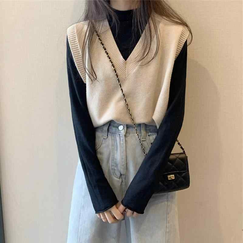 ニットベスト レディース 秋冬 Vネック レイヤード トップス プルオーバー ベスト かわいい 重ね着 あったか 暖かい ゆったり 伸縮性 普段使い デート オフィス テレワーク ホワイト系 ブラック系