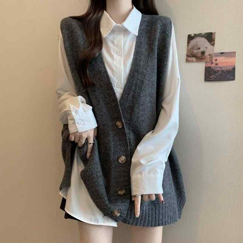 ニットベスト レディース 大きいサイズ Vネック 重ね着 厚手 ニットカーディガン ゆったり 婦人服 ミセス 秋 冬 あったか 防寒