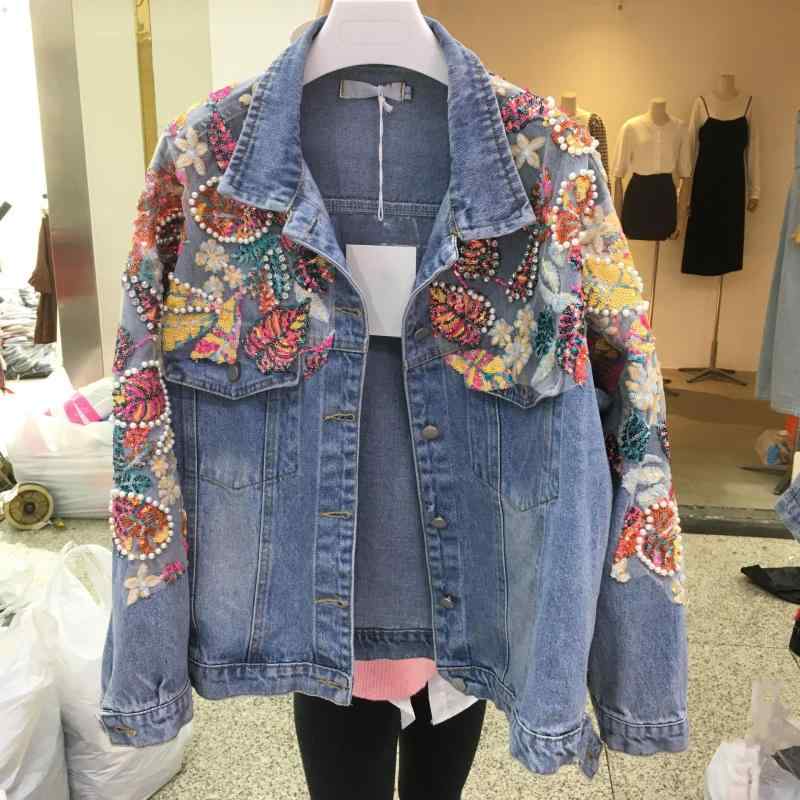 ジャケット レディース デニムジャケット 春物 アウター 長袖 翻 collar 襟 ?珠 刺・墸 ゆったり ?松 体型カバー スタイル アップ 着痩せ おしゃれ かわいい 個性的 緑 グリーン 赤 レッド