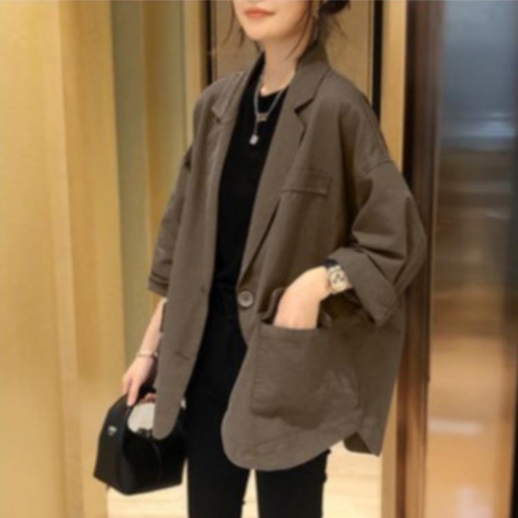 ジャケット レディース 小柄 ゆったり デニム ブルゾン ジャンパー アウター テーラード スーツ 長袖 無地 薄手 大きいサイズ カジュアル 通勤 オフィス シンプル カキ色 ブルー