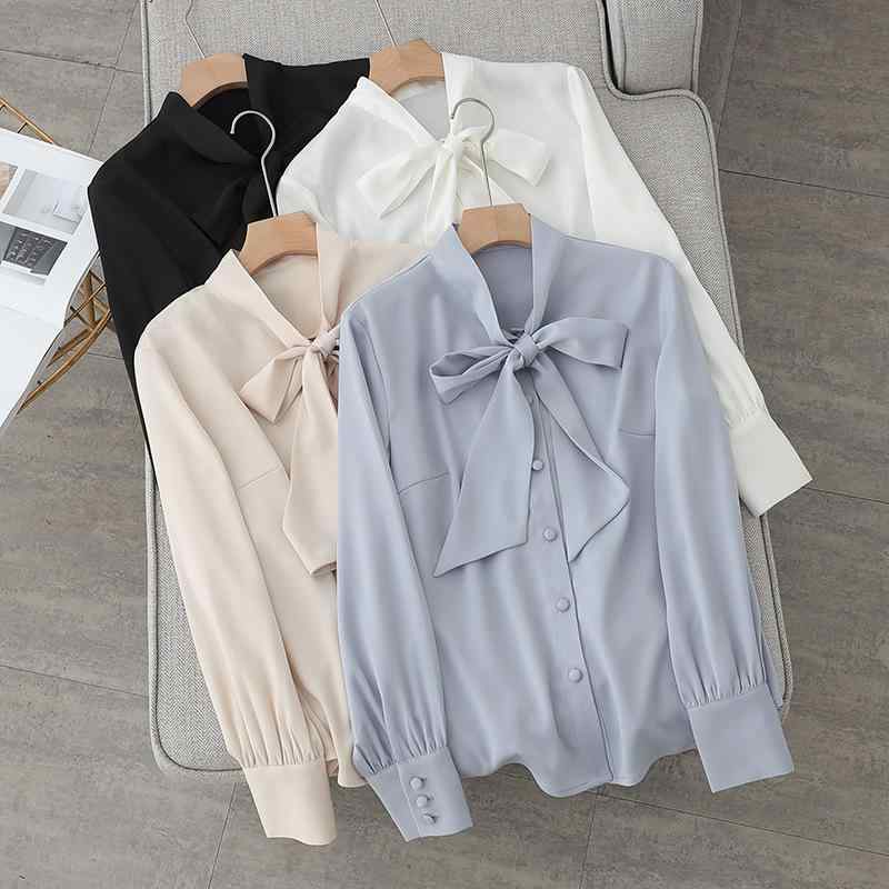 シャツ レディース 長袖 蝶結び ちょう結び サテン Ｖネック 通勤 オフィス フォーマル トップス ブラウス エレガント おしゃれ きれいめ ポリエステル 白色 杏色
