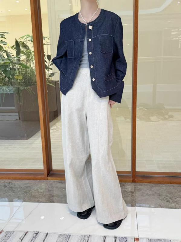 麻 レディース デニム ジャケット 春夏 ラウンドネック ショート丈 トップス 貝殻ボタン 小香風 リネン コットン レトロ 文芸風 17,052円