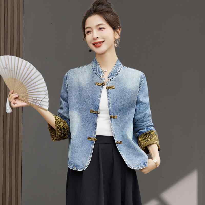 ジーンズ上衣 レディース 春物 小っちゃい A生産ライン 長袖 POLOのど首 心地よい アウター トップス 韓国風 愛くるしげ 今めかしい 好いたらしいめ デイリー若い衆 お出かけ