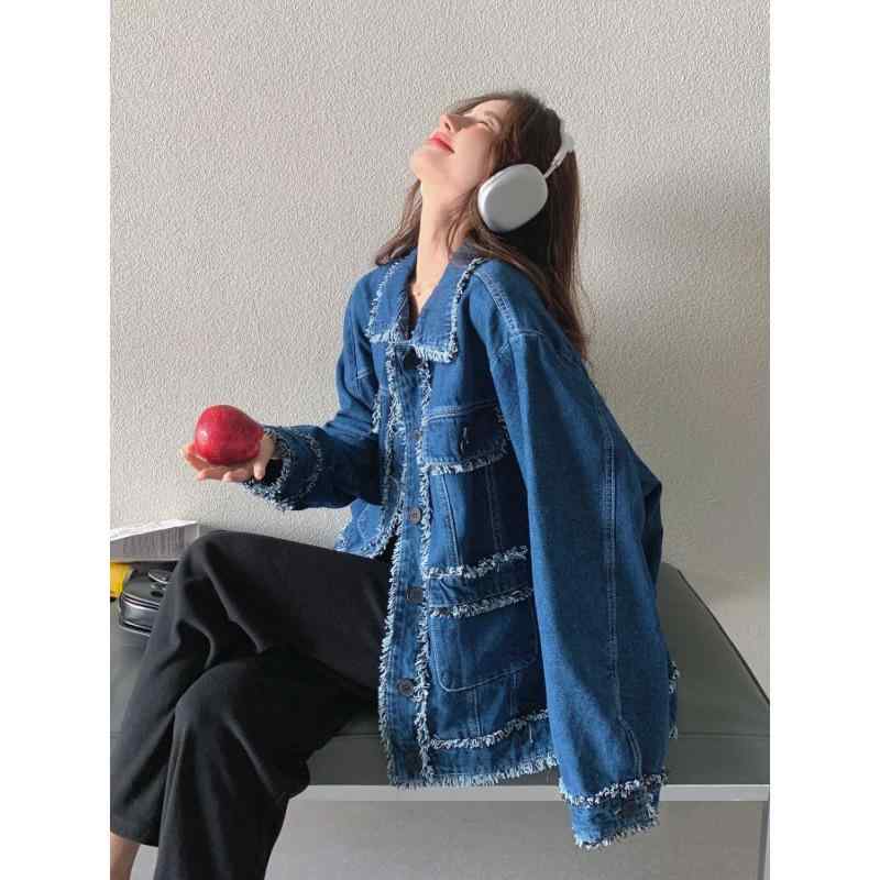 ジーンズ上衣 レディース ゆったり ウォッシュ製作 ジージャン Gジャン 烏兎 長袖 アウター 心地好い フリンジ