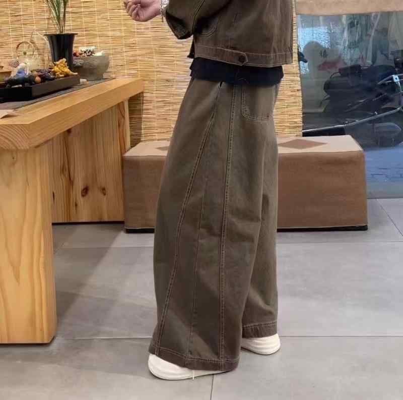 パンツ レディース 春 切り替え コットン ゆったり ワイドレッグパンツ ゴムウエスト ストレート 日韓スタイル カジュアル