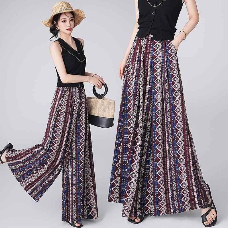 スカート レディース ビーチパンツ ワイドレッグパンツ ポリエステル 高見え 美脚 ロング丈 春夏 ゆったり 体型カバー 紫外線対策 リゾート 旅行