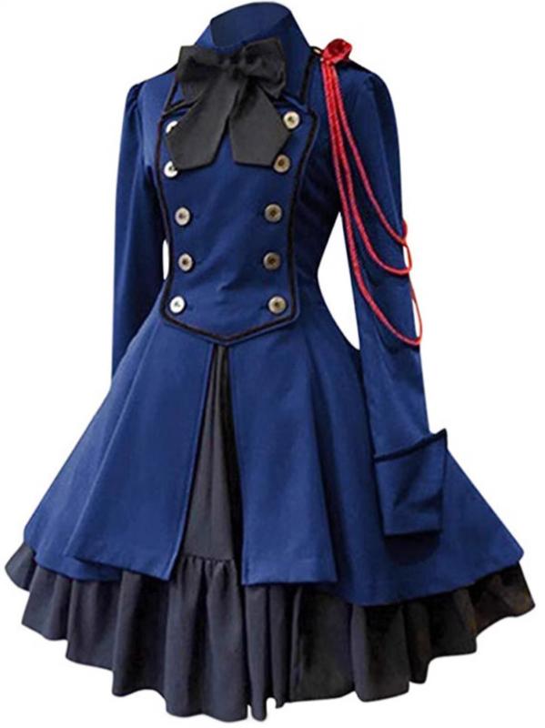 ワンピース レディース ゴシック ロリータ レトロ 膝丈 長袖 チュール ティアード コスプレ ハロウィン 舞台衣装 イベント パーティー 普段使い ポリエステル ブラック 黒 レッド 赤 ブルー 青 パープル 紫 XS S M L XL XXL XXX