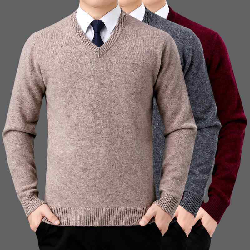 ニット メンズ Vネック セーター ウール カシミヤ 混紡 厚手 あったか インナー 男性用 ミドルエイジ シニア 向け 秋冬｜Tanzan