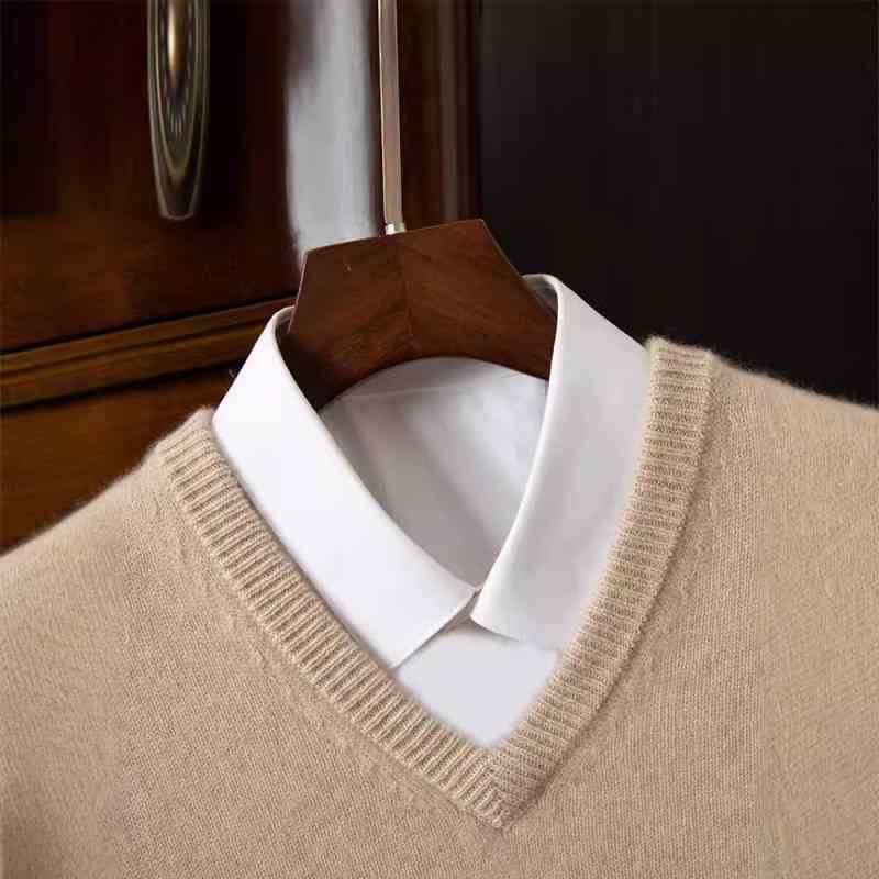 ニット メンズ 男性用 カシミヤ100% Vネック セーター 厚手 秋冬 暖かい 長袖 プルオーバー トップス ビジネス 紳士 無地 黒 ブラック グレー ブルー