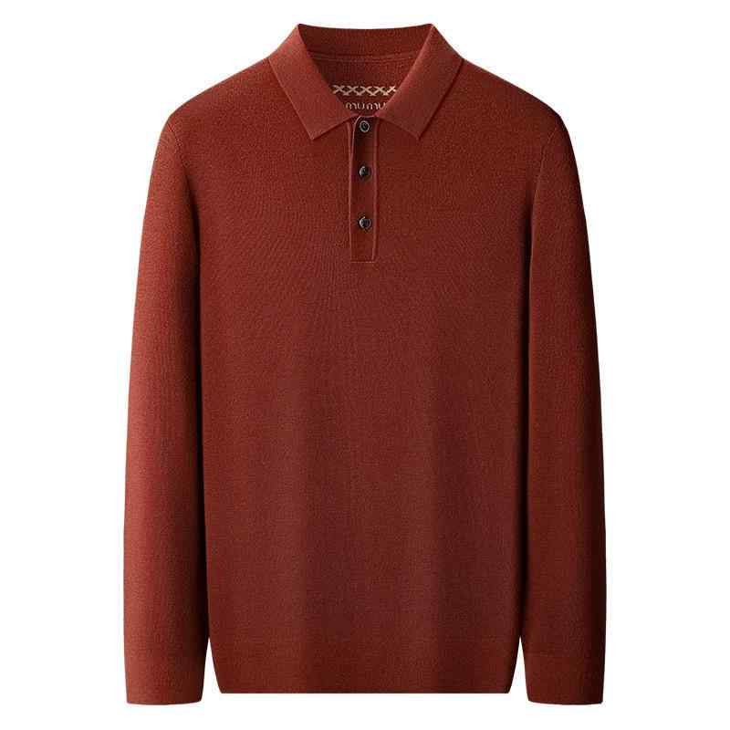 ニット ポロシャツ 男性用 秋冬 ファッション 紳士服 洗える ウール トップス 厚手 リブ袖口 黒 ブラック グレー 赤 レッド M L XL 2XL 3XL 4XL