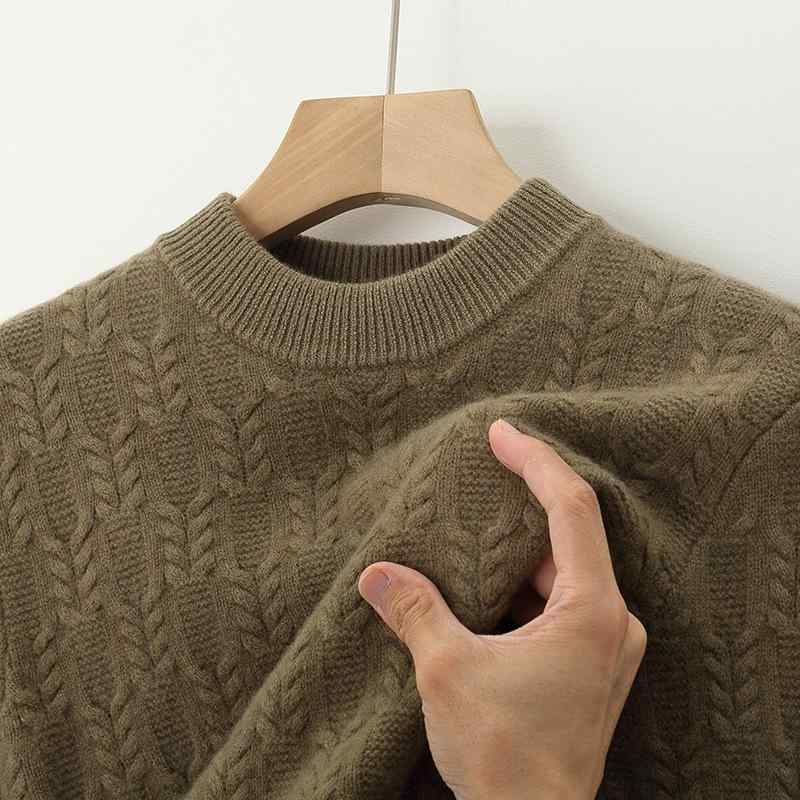 セーター 男性用 ウール100% ハイネック 厚手 麦穂柄 ジャガード ニット ゆったり トップス 秋冬 防寒 暖かい ビジネス カジュアル オフホワイト 千歳緑 雲夕蘭 ダークカーキ