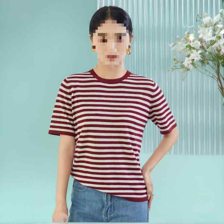 ニット レディース 2025春夏 Tシャツ ウール セーター トップス ラウンドネック 3分袖 ボーダー柄 薄手 ゆったり 普段使い きれいめ かわいい ブラック レッド グレー