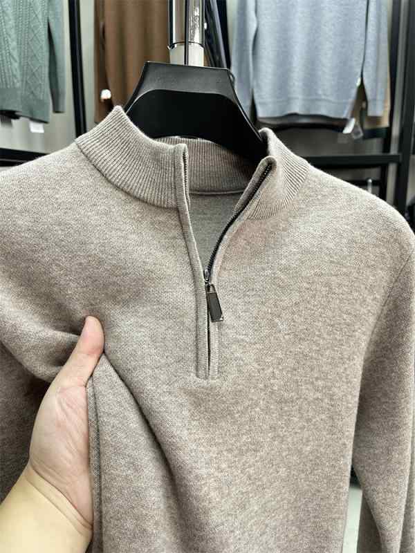 セーター メンズ 男性用 ハーフハイネック ジッパー ニット トップス ウール100% 厚手 防寒 無地 インナー カシミヤタッチ カジュアル 秋冬 ミドル丈 リブ袖口|Tanzan