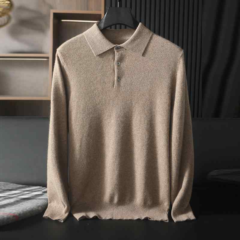 ニット メンズ 男性用 カシミヤ セーター 厚手 無地 ビジネス カジュアル ポロ襟 長袖 トップス プルオーバー 秋冬 保温性